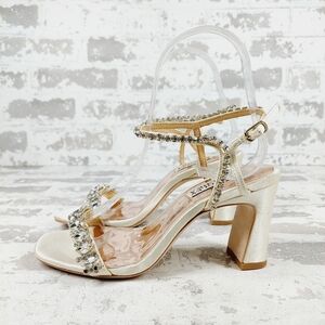 Badgley Mischka Crystal-Embellished Cream Sandals